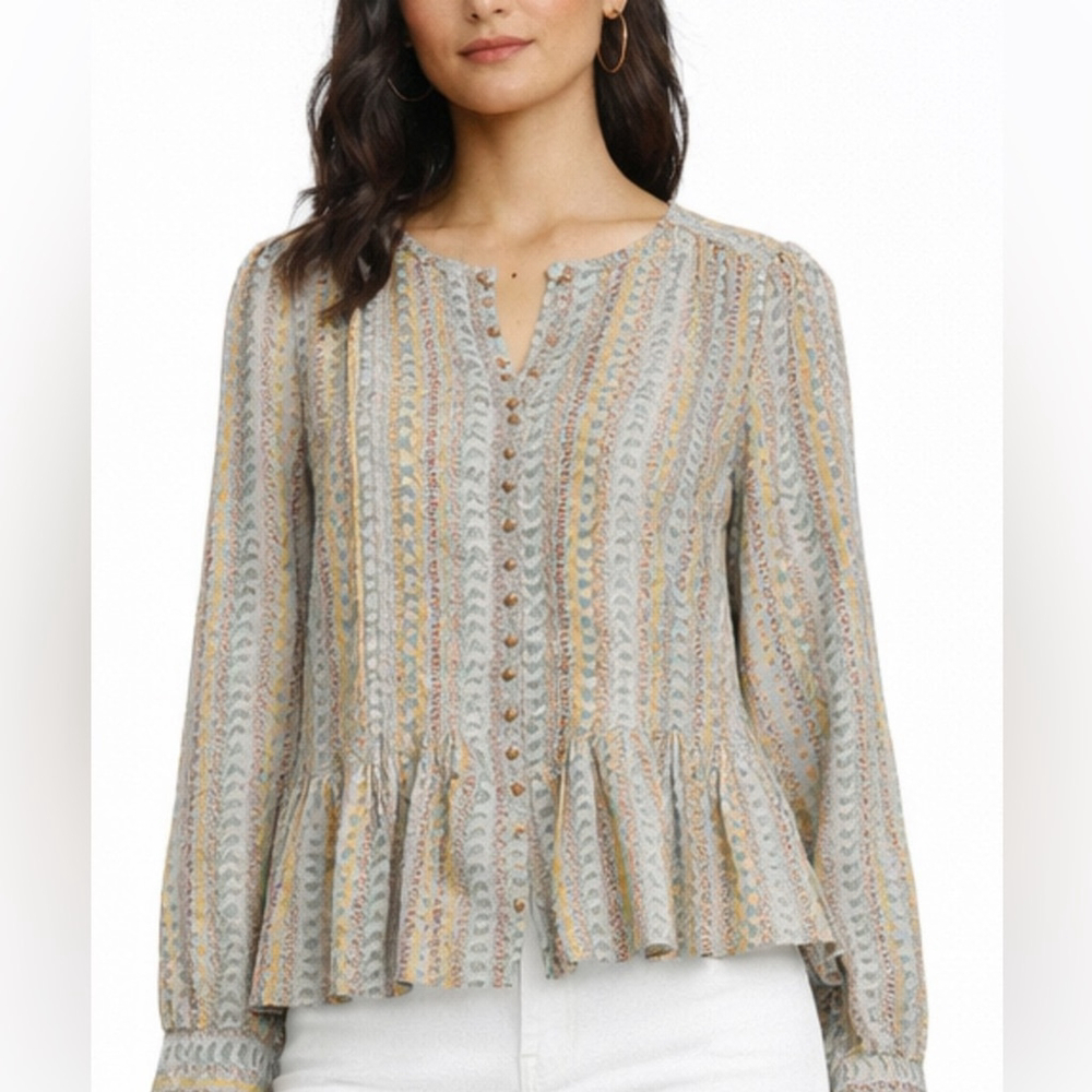 Anthropologie Maeve Boho Floral Pintuck Blouse XS